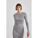 ⁦طقم ستاتي لون سكني مع لمعة تنورة وبلوزة defacto⁩ - الصورة ⁦6⁩