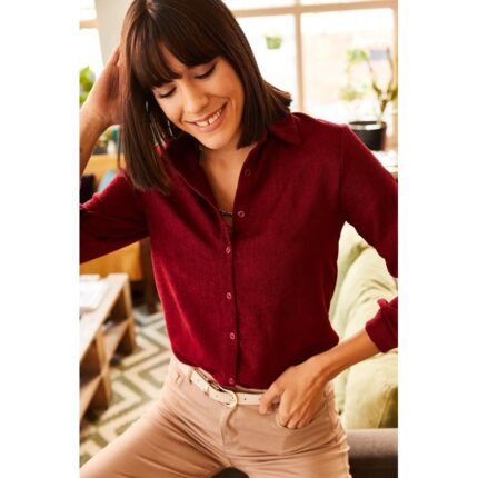 قميص ستاتي كوردروي لون زهري غامق Olalook