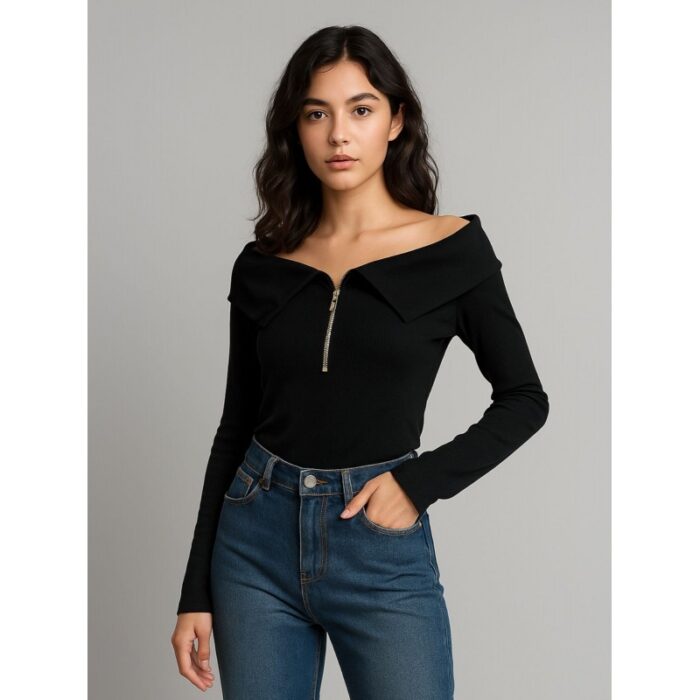 ⁦بلوزة ستاتي لون أسود⁩ - الصورة ⁦2⁩