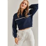 ⁦بلوزة ستاتية كم لون كحلي مخطط أبيض Bianco Lucci⁩ - الصورة ⁦2⁩