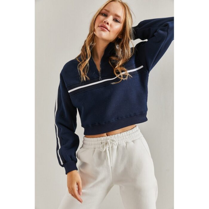 ⁦بلوزة ستاتية كم لون كحلي مخطط أبيض Bianco Lucci⁩ - الصورة ⁦2⁩