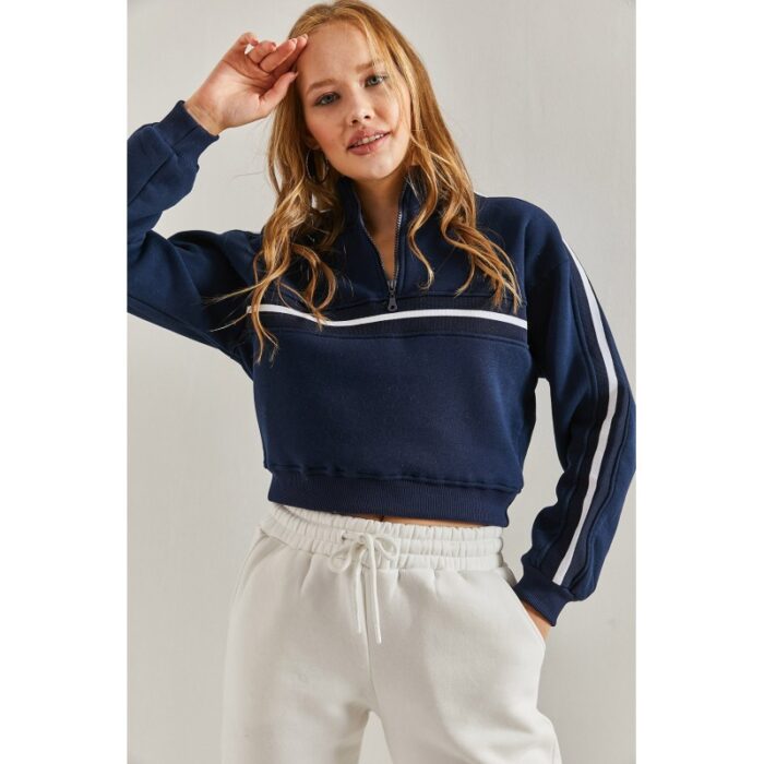 ⁦بلوزة ستاتية كم لون كحلي مخطط أبيض Bianco Lucci⁩ - الصورة ⁦3⁩