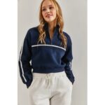 ⁦بلوزة ستاتية كم لون كحلي مخطط أبيض Bianco Lucci⁩ - الصورة ⁦4⁩