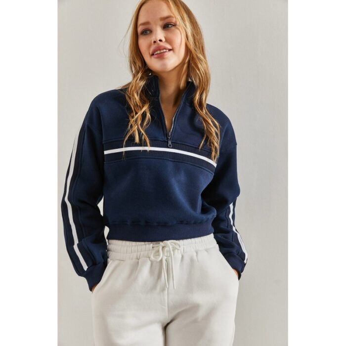 ⁦بلوزة ستاتية كم لون كحلي مخطط أبيض Bianco Lucci⁩ - الصورة ⁦4⁩