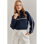 ⁦بلوزة ستاتية كم لون كحلي مخطط أبيض Bianco Lucci⁩ - الصورة ⁦5⁩