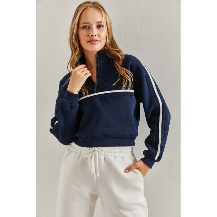 ⁦بلوزة ستاتية كم لون كحلي مخطط أبيض Bianco Lucci⁩ - الصورة ⁦5⁩