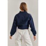 ⁦بلوزة ستاتية كم لون كحلي مخطط أبيض Bianco Lucci⁩ - الصورة ⁦6⁩