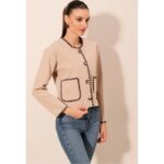 ⁦جاكيت ستاتي لون بيج نقشة أسود من الجوانب⁩ - الصورة ⁦2⁩