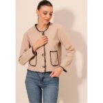 ⁦جاكيت ستاتي لون بيج نقشة أسود من الجوانب⁩ - الصورة ⁦5⁩