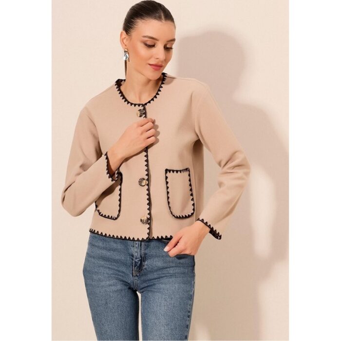 ⁦جاكيت ستاتي لون بيج نقشة أسود من الجوانب⁩ - الصورة ⁦5⁩