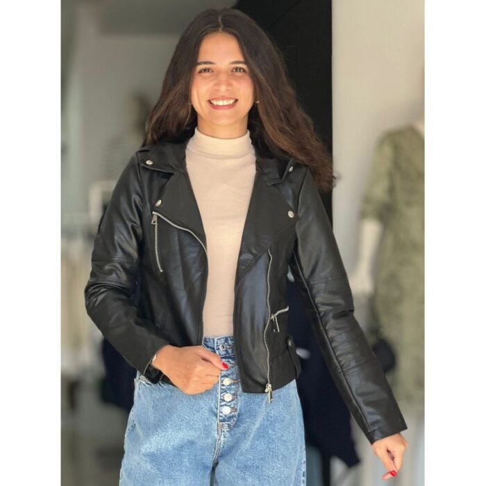 ⁦جاكيت جلد ستاتي لون أسود⁩ - الصورة ⁦2⁩