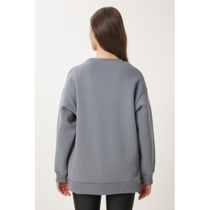 هودي سويت شيرت نسائي رمادي Happiness İstanbul