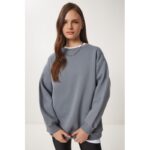 ⁦هودي سويت شيرت نسائي رمادي Happiness İstanbul⁩ - الصورة ⁦3⁩