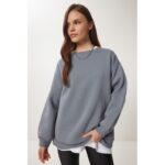 ⁦هودي سويت شيرت نسائي رمادي Happiness İstanbul⁩ - الصورة ⁦4⁩