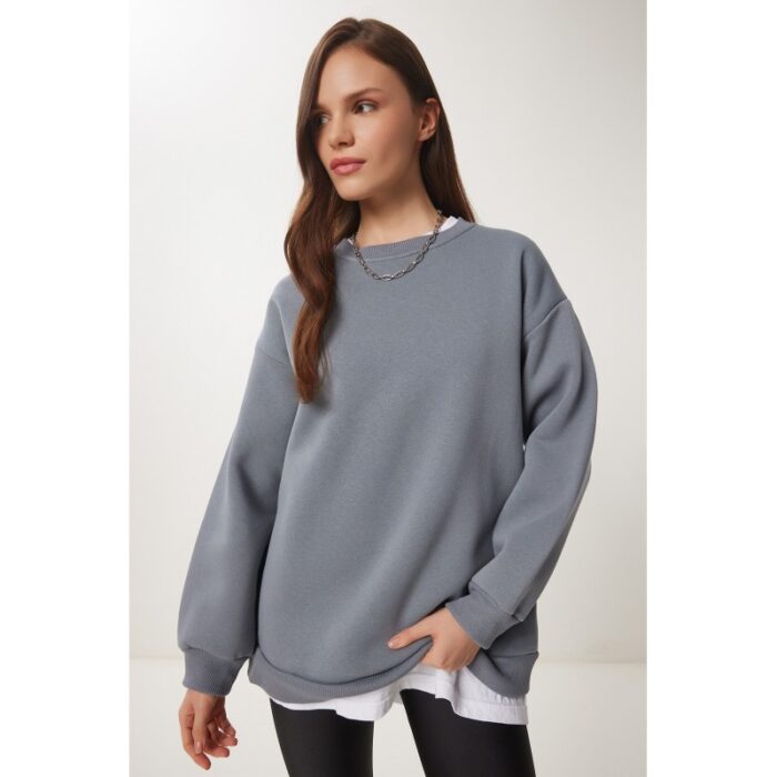 ⁦هودي سويت شيرت نسائي رمادي Happiness İstanbul⁩ - الصورة ⁦4⁩