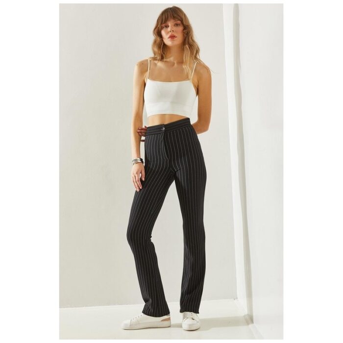 ⁦بنطلون ستاتي أسود مخطط Bianco Lucci⁩ - الصورة ⁦2⁩