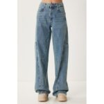 ⁦جينز نسائي كارجو واسع الساق بلون أزرق – Happiness İstanbul⁩ - الصورة ⁦2⁩