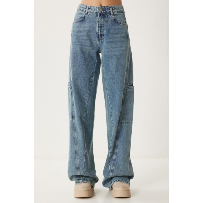 ⁦جينز نسائي كارجو واسع الساق بلون أزرق – Happiness İstanbul⁩ - الصورة ⁦2⁩