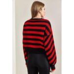 ⁦بلوزة ستاتي شتوي مخطط لون أحمر وأسود SHADE⁩ - الصورة ⁦3⁩