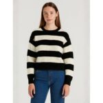 ⁦بلوزة ستاتي شتوي لون أسود مخطط بيج Happiness İstanbul⁩ - الصورة ⁦3⁩