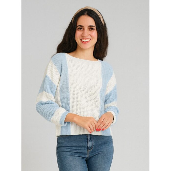 ⁦بلوزة ستاتي لون أزرق فاتح وبيج⁩ - الصورة ⁦3⁩