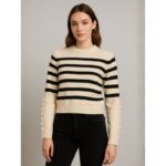 بلوزة شتوي ستاتي لون أسود وبيج