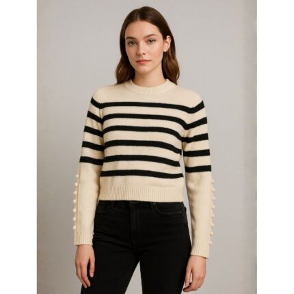 بلوزة شتوي ستاتي لون أسود وبيج