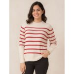 ⁦بلوزة شتوي ستاتي لون أحمر وبيج⁩ - الصورة ⁦2⁩