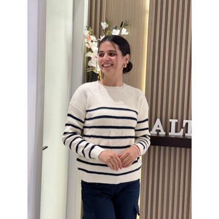 بلوزة ستاتي شتوي مخطط بيج وكحلي SHADE