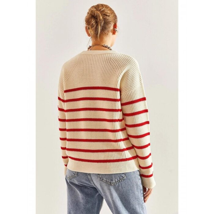 ⁦بلوزة ستاتي شتوي مخطط بيج وأحمر SHADE⁩ - الصورة ⁦3⁩
