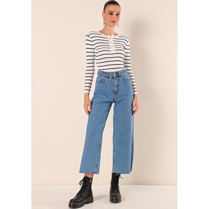 ⁦بلوزة ستاتي شتوي لون أبيض مخطط شتوي Bigdart⁩ - الصورة ⁦4⁩