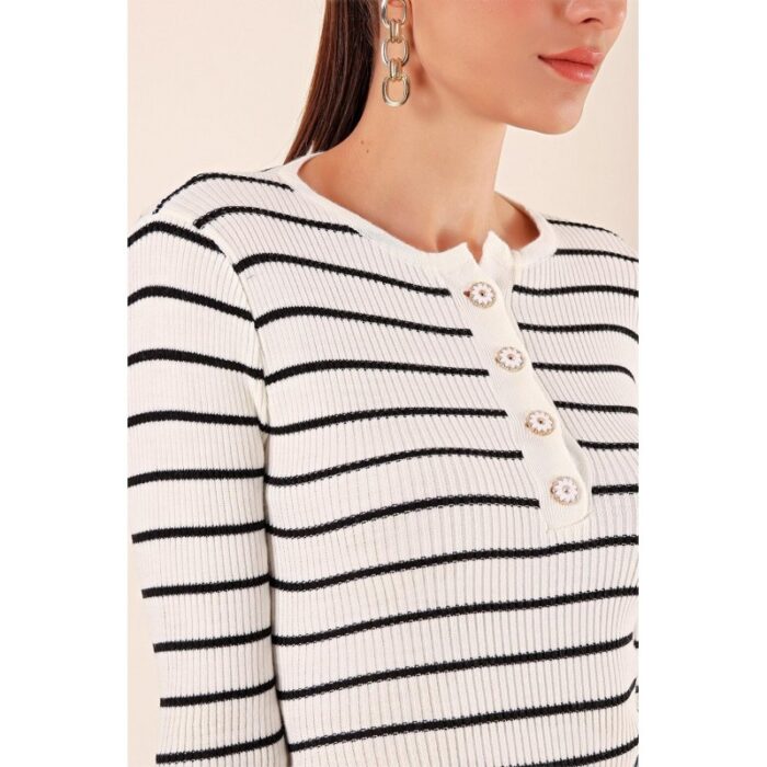 ⁦بلوزة ستاتي شتوي لون أبيض مخطط شتوي Bigdart⁩ - الصورة ⁦5⁩