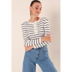 ⁦بلوزة ستاتي شتوي لون أبيض مخطط شتوي Bigdart⁩ - الصورة ⁦6⁩