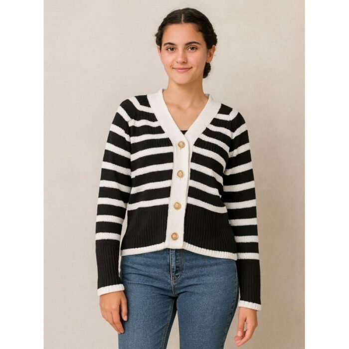 ⁦جرزة ستاتي لون أبيض مخطط أسود Happiness İstanbul⁩ - الصورة ⁦3⁩