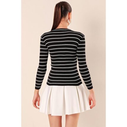 بلوزة ستاتي أسود مخطط أبيض Bigdart