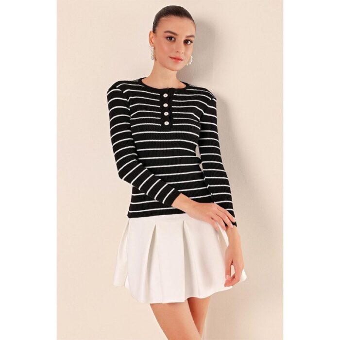 ⁦بلوزة ستاتي أسود مخطط أبيض Bigdart⁩ - الصورة ⁦2⁩