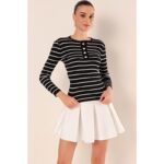 ⁦بلوزة ستاتي أسود مخطط أبيض Bigdart⁩ - الصورة ⁦3⁩