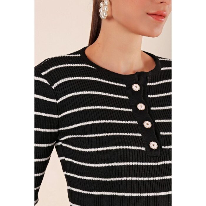 ⁦بلوزة ستاتي أسود مخطط أبيض Bigdart⁩ - الصورة ⁦5⁩