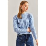 بلوزة ستاتي شتوي لون أزرق بارد Bianco Lucci