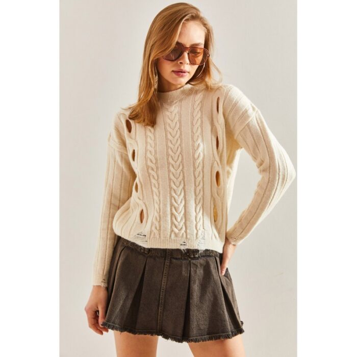 ⁦بلوزة ستاتي شتوي لون بيج Bianco Lucci⁩ - الصورة ⁦3⁩