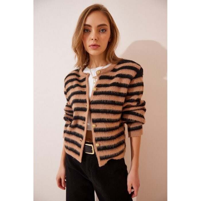 ⁦جرزة ستاتي لون أسود مخطط بيج Happiness Istanbul⁩ - الصورة ⁦2⁩