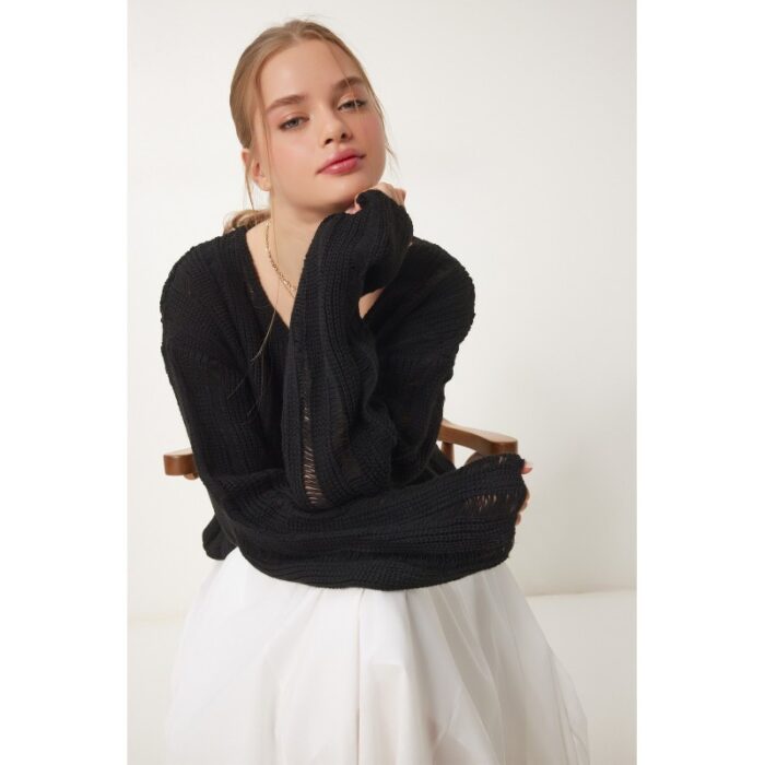 ⁦بلوزة ستاتي لون أسود Happiness İstanbul⁩ - الصورة ⁦5⁩