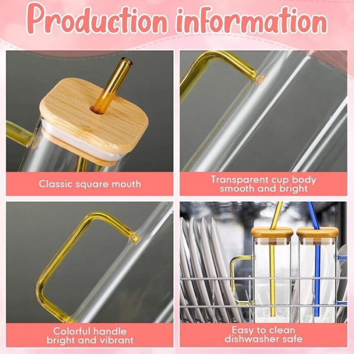 ⁦كاسة زجاج مع مقبض وغطاء خشب بامبو ومصاصة⁩ - الصورة ⁦5⁩