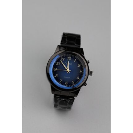 ساعه يد رجالية دائرية ستانلس ستيل لون أسود