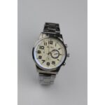 ساعه يد رجالية دائرية ستانلس ستيل لون فضي