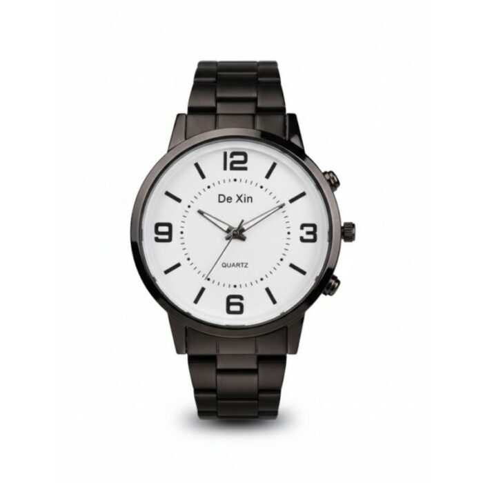 ⁦ساعه يد رجالية دائرية ستانلس ستيل لون أسود⁩ - الصورة ⁦2⁩