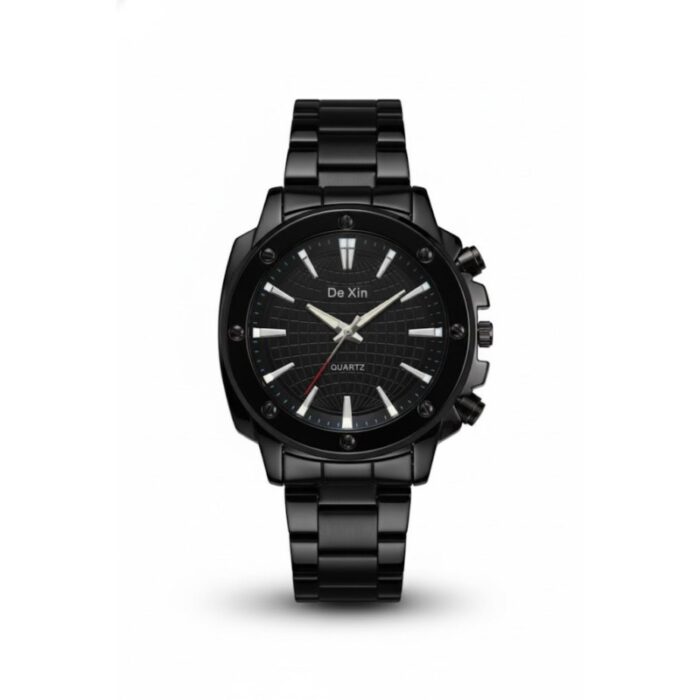 ⁦ساعه يد رجالية دائرية ستانلس ستيل لون أسود⁩ - الصورة ⁦2⁩