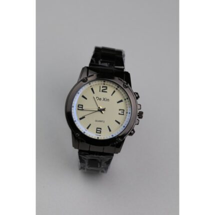 ساعه يد رجالية دائرية ستانلس ستيل لون أسود