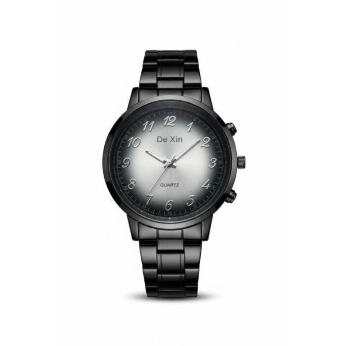 ⁦ساعه يد رجالية دائرية ستانلس ستيل لون أسود⁩ - الصورة ⁦2⁩