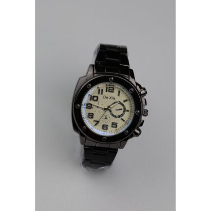 ساعه يد رجالية دائرية ستانلس ستيل لون أسود